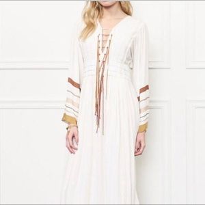 Rachel Zoe Beige Metallic Striped Beohemian Coachella Maxi Dress Sz 2